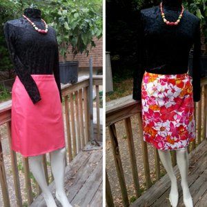 Floral reversible pink orange white wrap skirt 6P